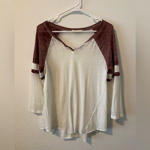 White and maroon baseball tee